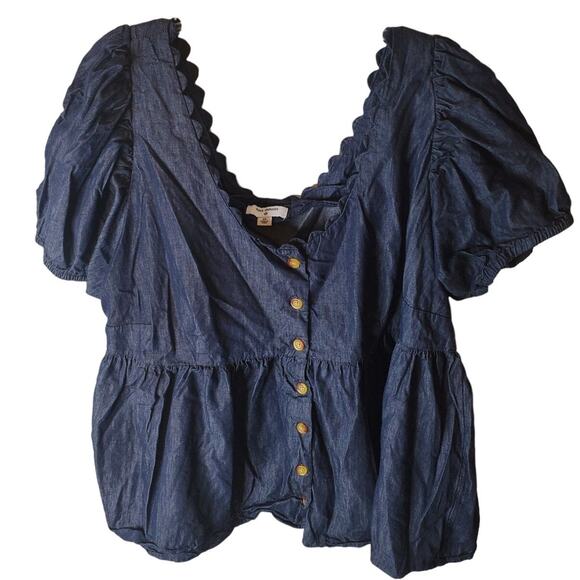 Kika Vargas for Target Puff Sleeve Button Down Top, 2X, Indigo Denim - Picture 1 of 6